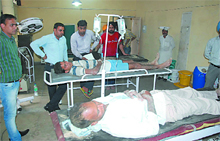 The two labourers, who sustained injuries when earth collapsed in the trench they were working in, undergo treatment at the Civil Hospital in Bathinda on Tuesday. 