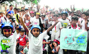 Young skaters participate in a rally to mark World Environment Day at the Forest Research Institute on Tuesday. 