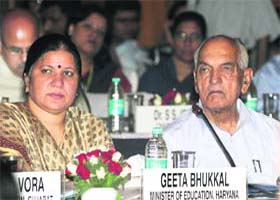 Haryana Education Minister Geeta Bhukkal (left) at the State Education Ministers conference in Delhi on Tuesday