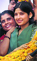 Dimple Yadav at a rally in Kannauj on Tuesday