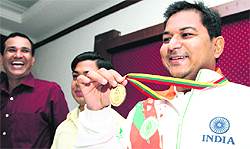 Manvendra Singh Patwal who has won a bronze medal in the 81-kg category during the International Blind Judo Championship in Dehradun on Wednesday