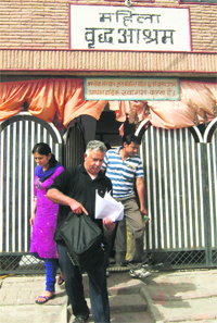 Members of the four-member committee constituted by the Punjab and Haryana High Court come out of a Rohtak shelter home after inspection on Wednesday