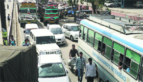 A view of the traffic blockade near the Fatehabad bus stand on Wednesday