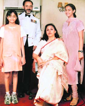 Vice-Admiral DK Joshi, Naval chief-designate with his wife and daughters