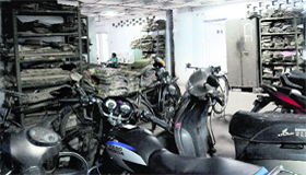 Scooters parked amid racks of files in the basement of the municipal corporation office at Sector 17 in Chandigarh.