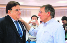US Secretary of Defence Leon Panetta (R) with Afghanistan Defence Minister General Abdul Rahim Wardak in Kabul on Thursday. 