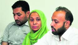 Manjeet Kaur Grewal of the Congress at a press conference in Ludhiana on Friday. Tribune photo: Himanshu Mahajan