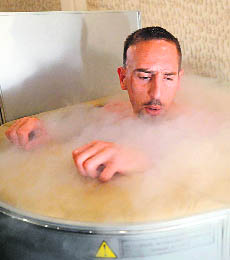 Frances midfielder Franck Ribery is seen in a sauna at the team's training center in Kircha on the eve of their opening match against England. 
