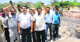 Shopkeepers stage a protest in Chandigarh on Saturday.
