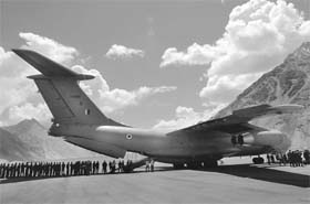 Indian troops boarding an air force plane at the Siachen base camp. The last flight out may be a long while off