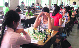 Chess players during the Punjab State Sub-Junior and Junior Chess Championship