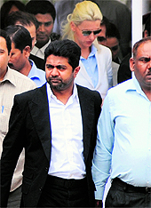 Abhishek Verma and wife Ancia Neascu at Patiala House Court in New Delhi on Saturday