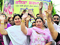 Kanika Sharma, SAD candidate from Ward No 27, in a jubilant mood after emerging winner