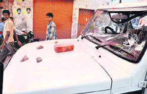 A vehicle that was damaged during the clash.
