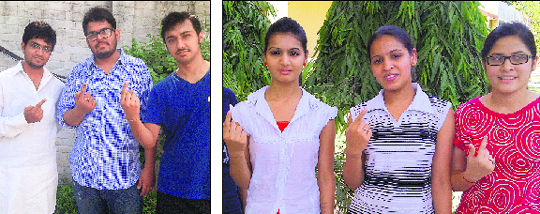 The young brigade after casting their vote in Ludhiana on Sunday. 