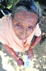 An elderly woman, Lajwanti, on her way to a polling station in Ludhiana.