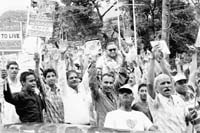 Congress leader GS Bali being welcomed by his supporters during his rath yatra in Dharamsala on Monday