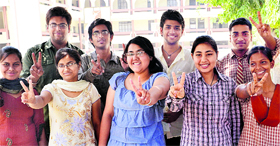 Students of the St Soldier Group of Institutions in a jubilant mood after clearing the AIEEE in Jalandhar.