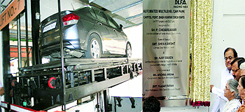 Union Home Minister P Chidambaram and Chief Minister Sheila Dikshit at the inauguration of an automated multi-level car park at Baba Kharag Singh Marg, Connaught Place in New Delhi on Tuesday
