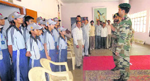 Army officials brief students in Jammu on Tuesday.