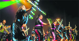 Students jive to chartbusting numbers at the annual Summer Funk show at the Tagore Theatre in Chandigarh on Wednesday. 