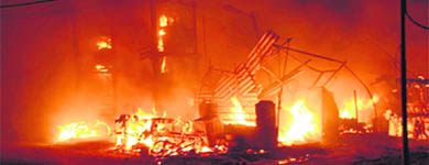 A raging inferno ripped through the sabzi mandi at Jalandhar cantonment on Tuesday night, destroying 123 kiosks, over 100 carts and transformers. 