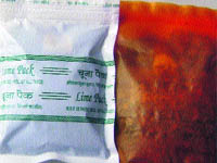 Plastic sachets containing tobacco products.