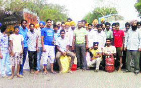 Residents block the Ludhiana-Chandigarh Road near Ranwan village. 