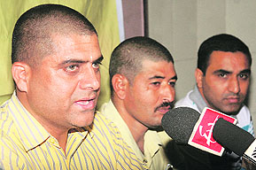 Members of the Youth All-India Kashmiri Samaj at a press conference in Jammu on Thursday.