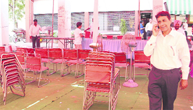 PUDA officials pack up furniture as no buyer turned up for an auction of commercial properties in Jalandhar on Thursday.