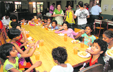 The inmates of Pushpa Gujral Nari Niketan during a birthday party at the shelter home on Thursday.