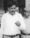 Accused Col SC Kohaar outside the district court complex in Panchkula on Saturday. 