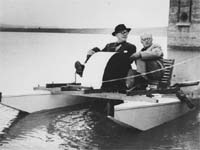 Le Corbusier with his cousin Pierre Jeanerette (right), who designed the first paddleboat to float on the Sukhna lake