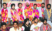 Newly elected Pradesh Youth Congres leaders felicitated during a function in Jammu on Saturday.