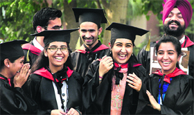 Students of DAV Institute of Engineering and Technology are all smiles after getting their degrees at the annual convocation in Jalandhar on Saturday.