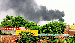 A chimney near the thickly populated Jassian road polluting the air in Ludhiana