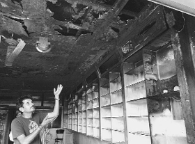 The shop, where the fire broke out on the Kharar-Landran road, on Sunday.