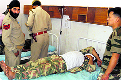 An injured CRPF jawan in a hospital