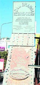 The iron bar on one side of the Bhandari Bridge in Amritsar.
