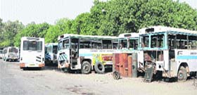 Condemned buses dumped at a CTU workshop in Phase I, Industrial Area, Chandigarh
