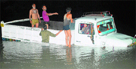 The trapped being rescued from the Chenab on Sunday.