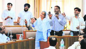 Councillors argue during the General House at the MC office in Sector 17 on Tuesday. 