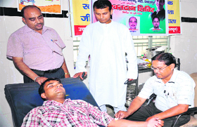 A blood donation camp under way in Haridwar on Tuesday.