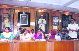Councillors discuss various issues at a meeting of the Municipal Council in Mussoorie on Tuesday.  