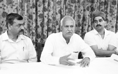 Vice-president of the HPCC Chander Kumar addresses a press conference in Dharamsala on Tuesday. 
