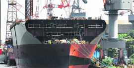 The indigenous sea-borne aircraft carrier under construction at Kochi.