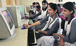 Students at a computer class in a government school