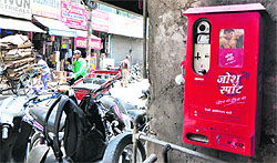 A condom vending machine installed at the Books Market in Ludhiana