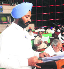 Finance Minister PS Dhindsa during his Budget speech in the House.
