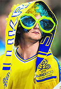 A Ukranian fan is disappointed after the defeat to England in Donetsk on Tuesday